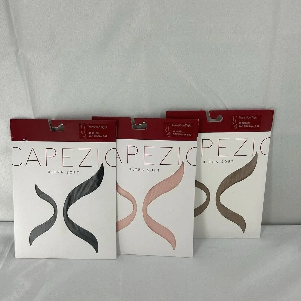 Lot Of 3 Capezio Girls 8-12 Ultra Soft Transition Tights Pink 1916C, Tan, Black